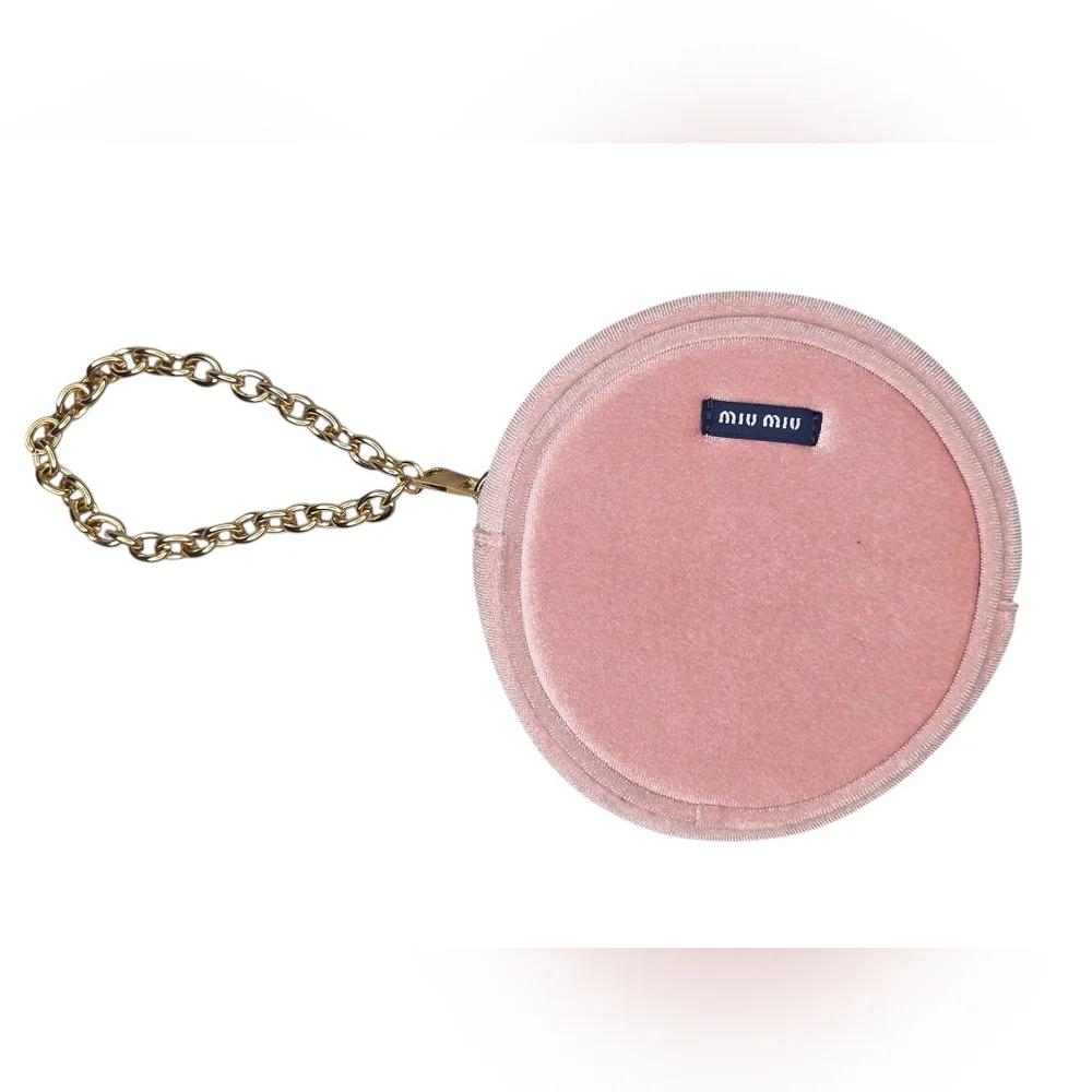 Miu Miu Pink Velvet Round Wristlet - New